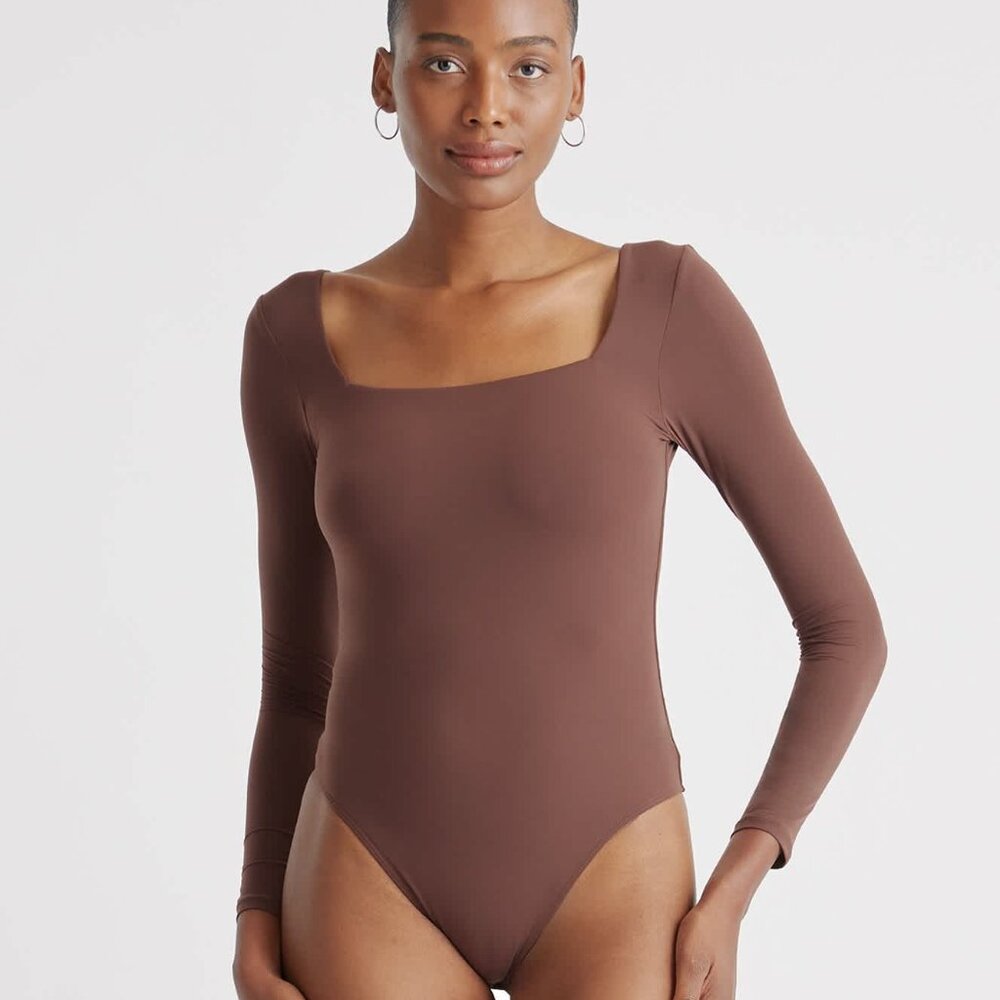 Quince Second Skin Square Neck Long Sleeve Bodysuit